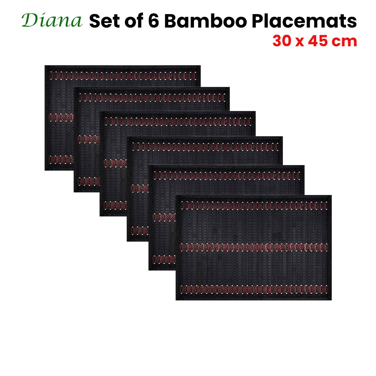 Set of 6 Diana Black Bamboo Table Placemats 30 x 45cm