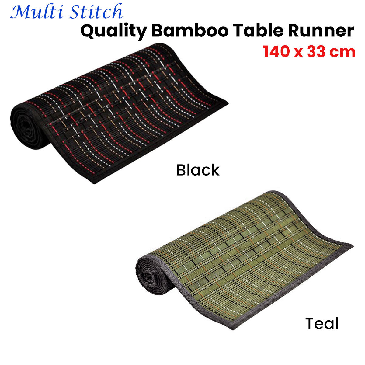 Multi Stitch Bamboo Table Runner 140 x 33cm Black