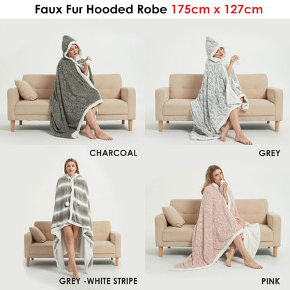 Ramesses Faux Fur Hooded Robe Grey White Stripe