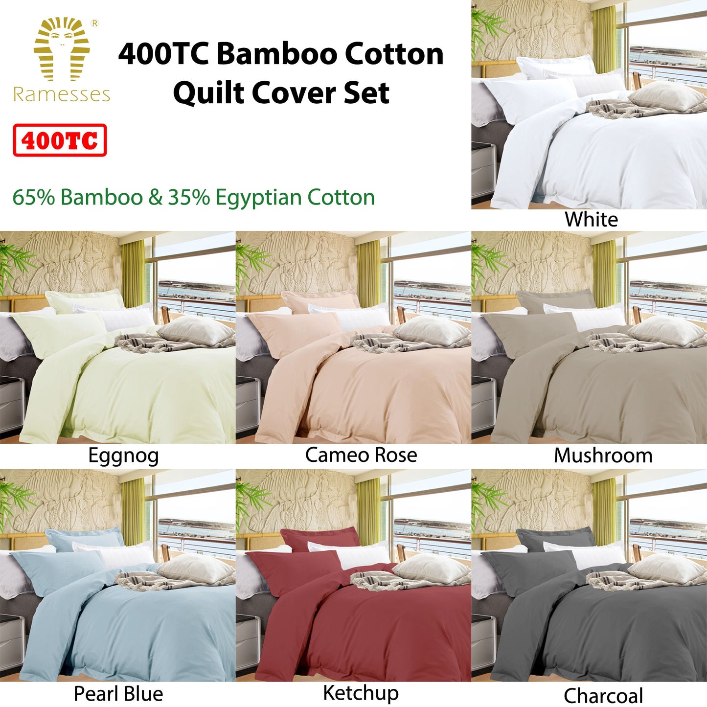 Ramesses Bamboo Cotton Quilt Cover Set Eggnog King