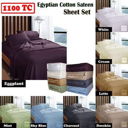 Ramesses 1100TC Egyptian Cotton Sateen Sheet Set Mint Queen