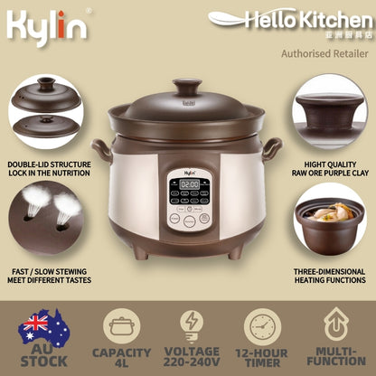 Kylin Electric Purple Clay Pot Slow Cooker 4L - K2022