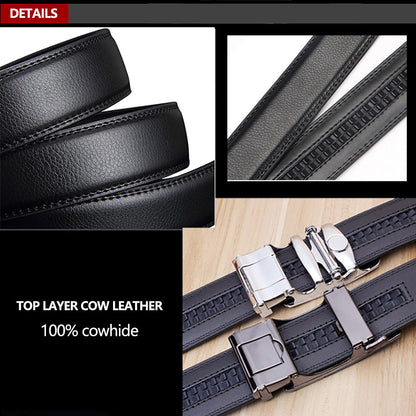 Genuine Leather Belt Men's Plate Reversible Buckle Business Dress Belts (Style 02)