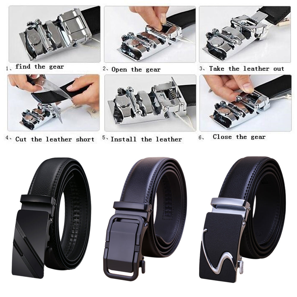 Genuine Leather Belt Men's Plate Reversible Buckle Business Dress Belts (Style 03)