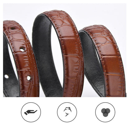 Genuine leather with Crocodile pattern pin buckle thin belt jeans belt for women (Dark Brown)