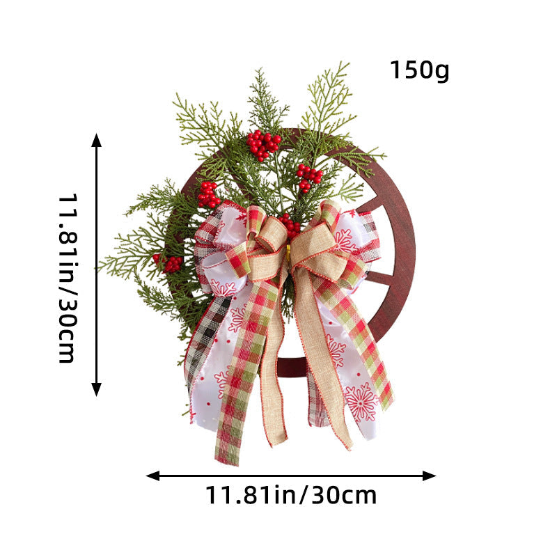 Christmas Red Wooden Wheel Wreath Front Door Hanging Garland Wall Decor(40*40cm)