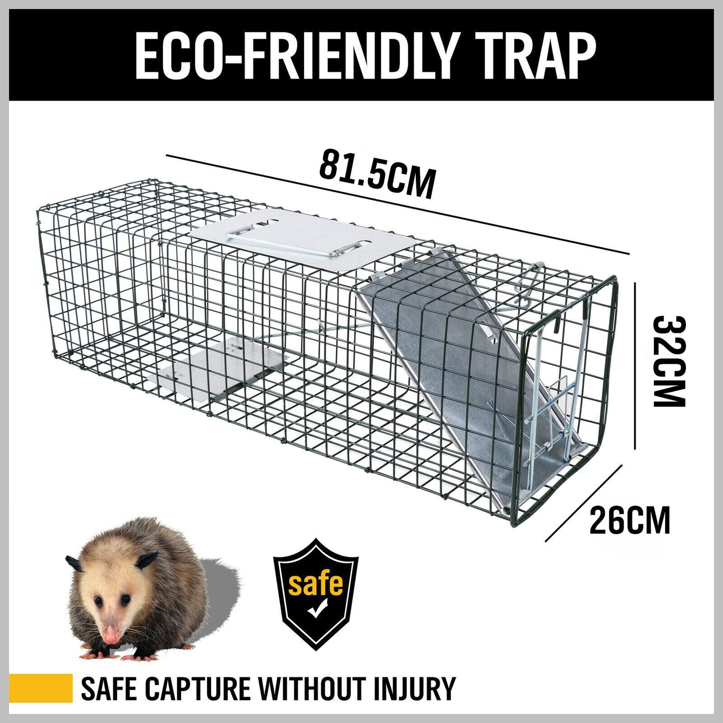 81.5*26*32CM Animal Trap Cage Humane Live Steel Catch Possum Fox Rat Cat Rabbit