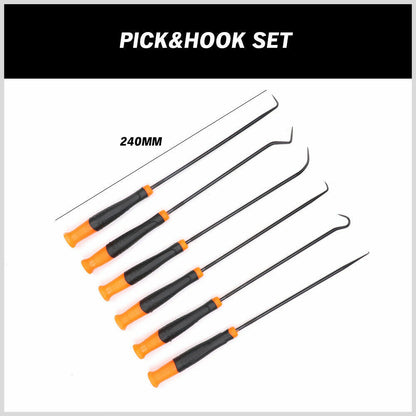 6Pc Extra Long Pick and Hook Set O Ring Seal Puller Remover Fuse Wire Scribe