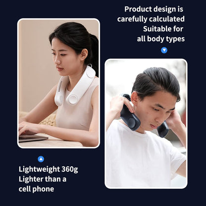 LIFEBEA Portable Neck Fan, Hands Free Bladeless Fan, 4000 mAh Battery Operated Wearable Personal Fan, Leafless, Rechargeable, Headphone Design, USB Powered Desk Fan,3 Speeds (White)