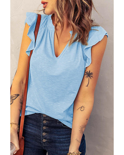 Azura Exchange Solid V Neck Butterfly Sleeve Tee - L