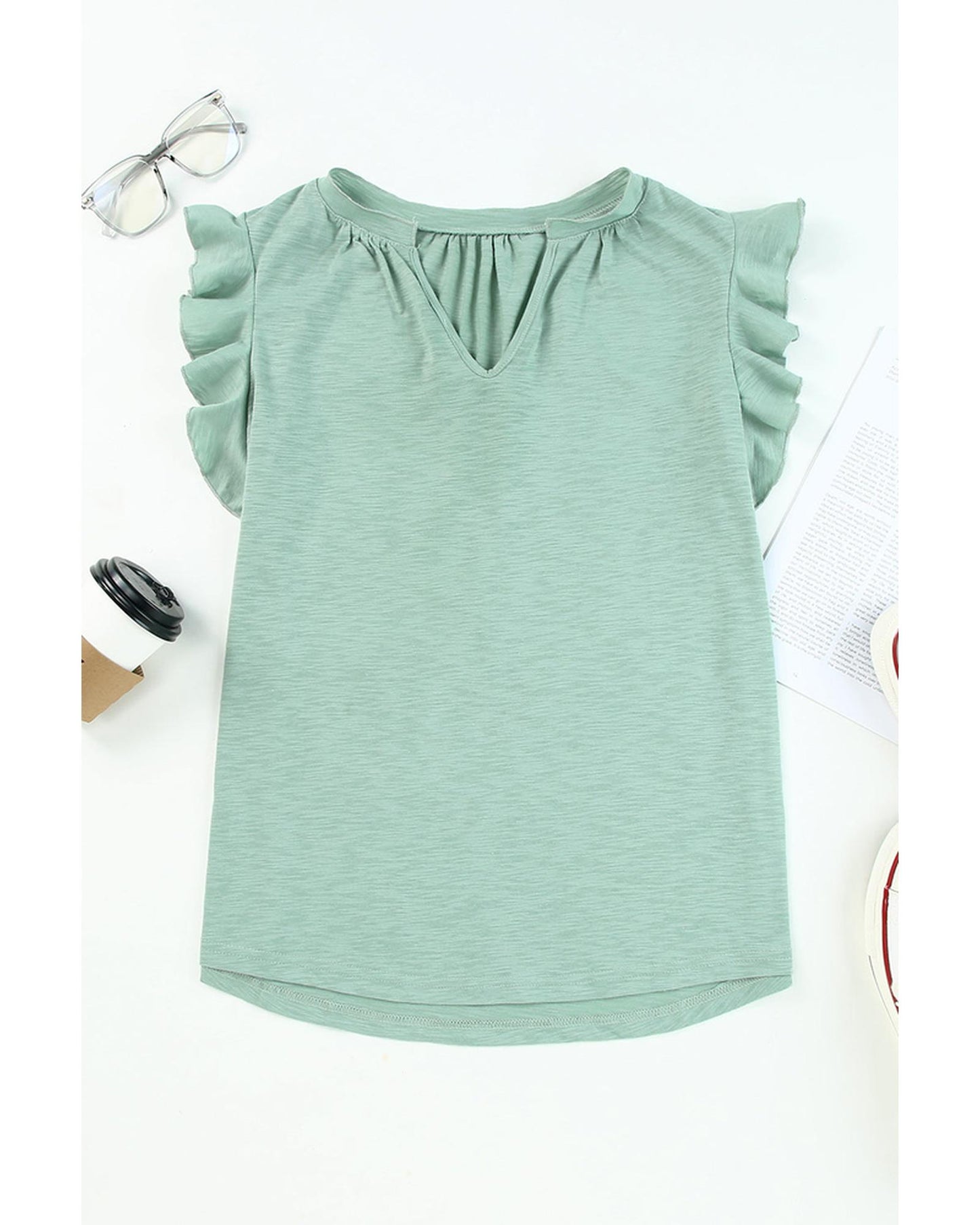 Azura Exchange Solid V Neck Butterfly Sleeve Blouse - M