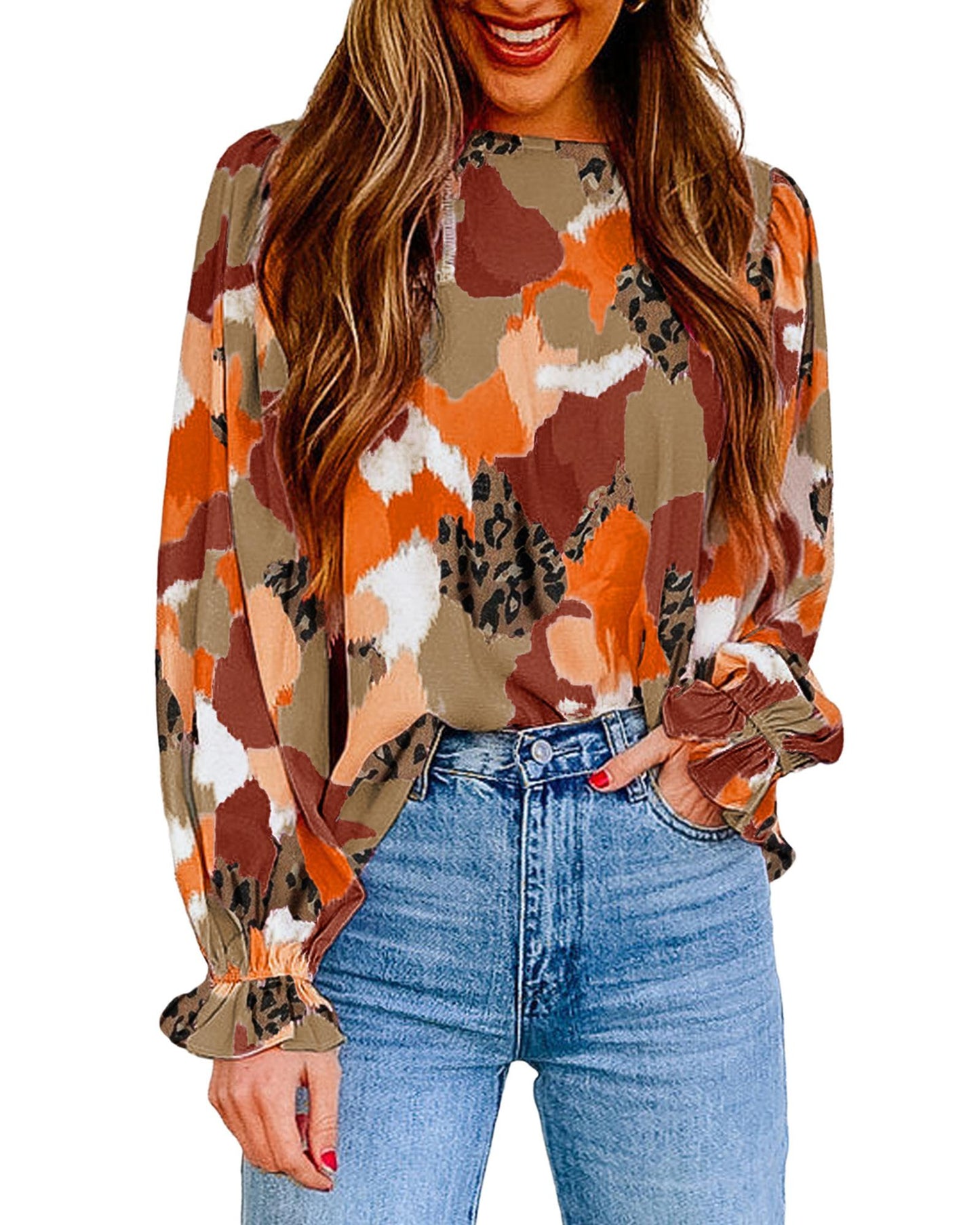 Azura Exchange Printed Long Sleeve Blouse - L