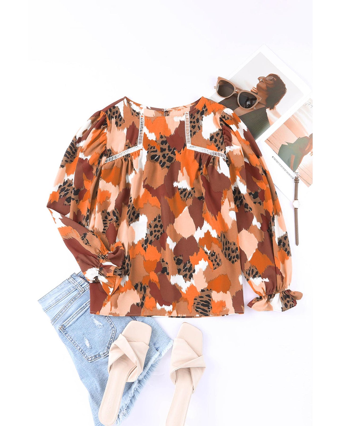 Azura Exchange Printed Long Sleeve Blouse - M