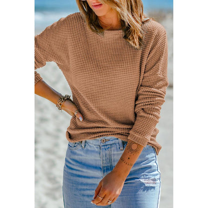 Azura Exchange Waffle Knit Drop Shoulder Long Sleeve Top - M