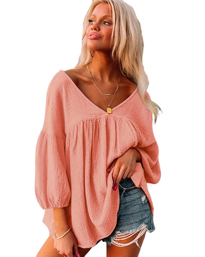 Azura Exchange V Neck Bracelet Sleeve Babydoll Blouse - 2XL