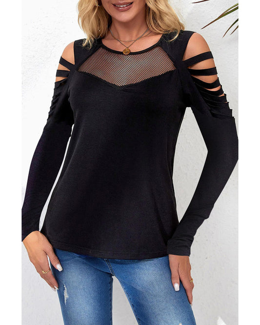 Azura Exchange Mesh Patch Ripped Long Sleeve Top - S