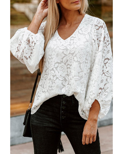 Azura Exchange Floral Lace Crochet V Neck Top - L