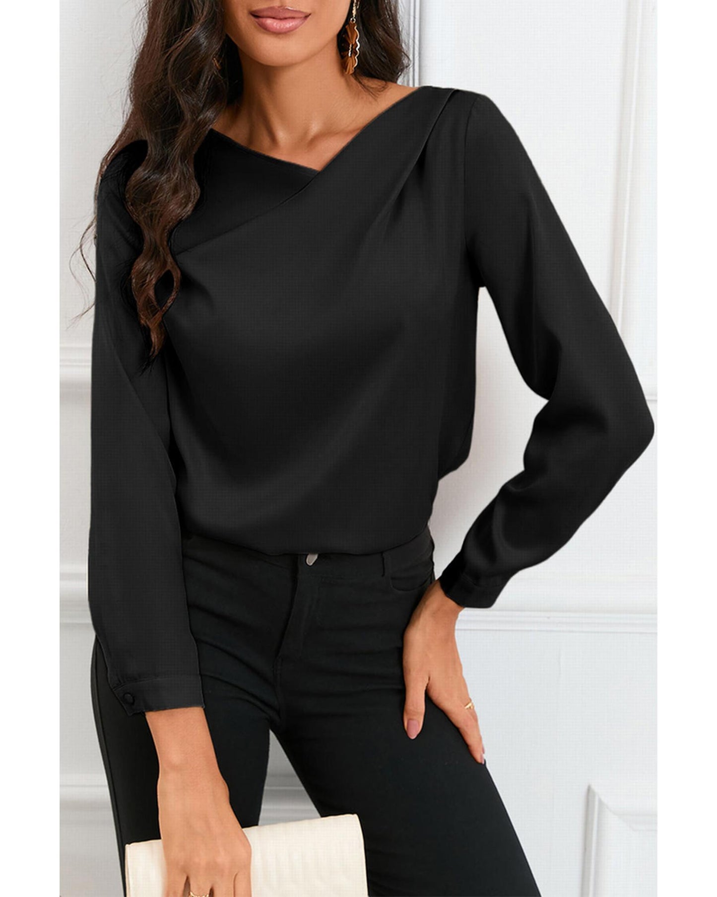 Azura Exchange Asymmetric V Neck Satin Blouse - S