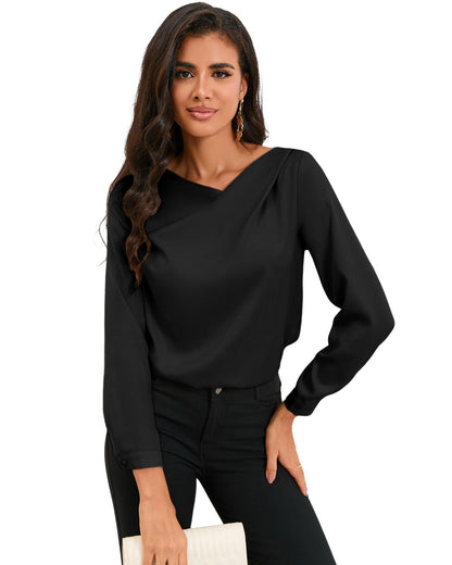 Azura Exchange Asymmetric V Neck Satin Blouse - S