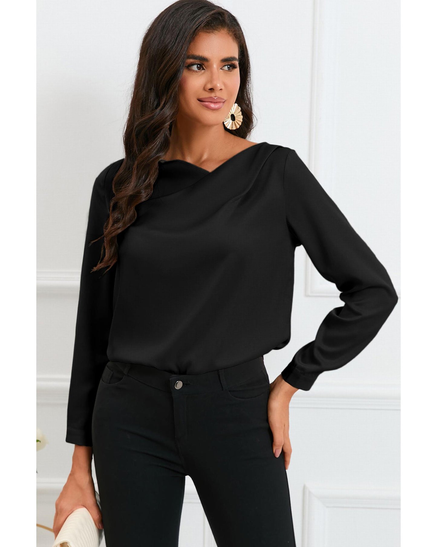 Azura Exchange Asymmetric V Neck Satin Blouse - S