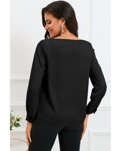 Azura Exchange Asymmetric V Neck Satin Blouse - S