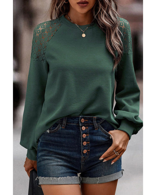 Azura Exchange Lace Textured Long Sleeve Pullover - L