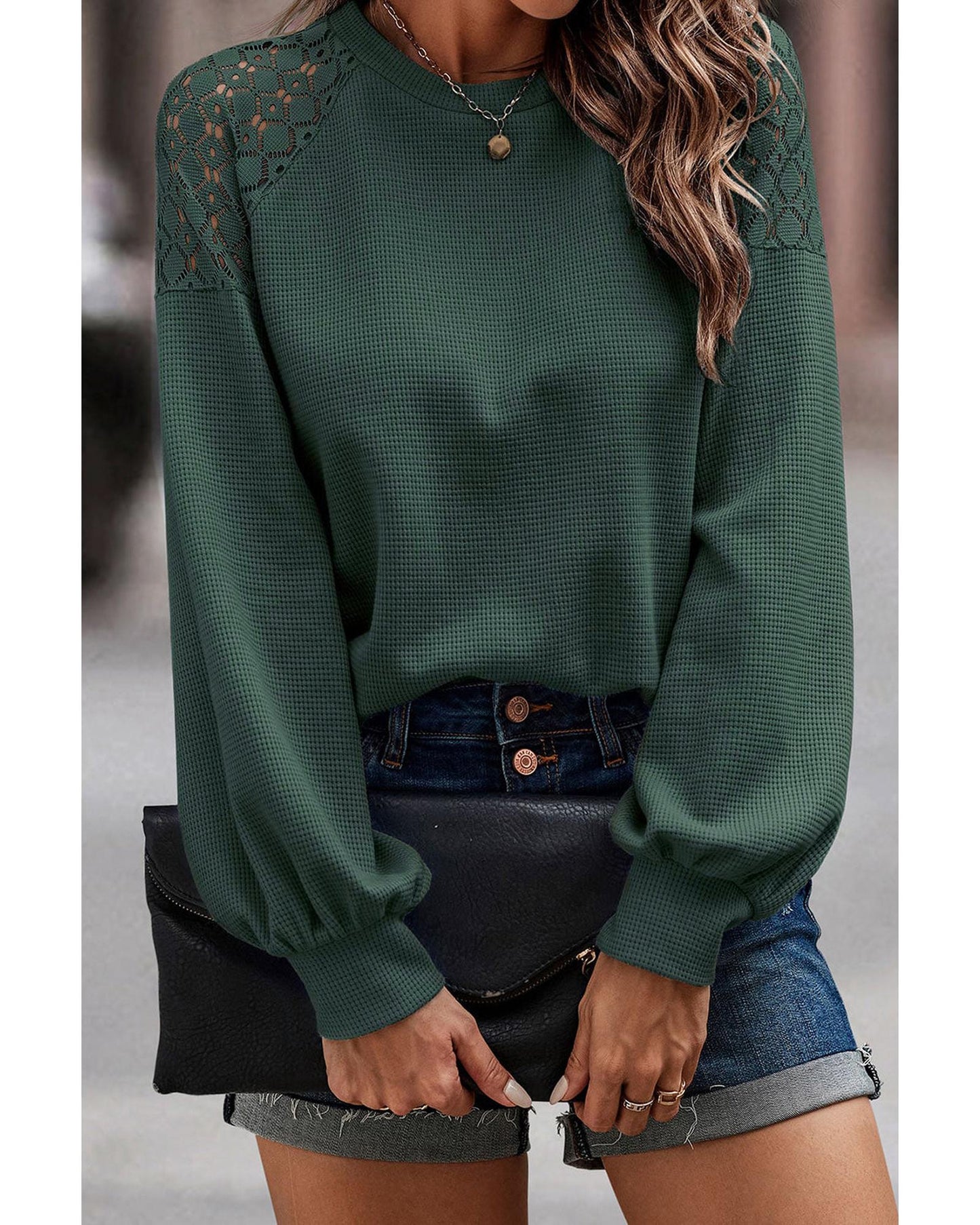 Azura Exchange Lace Textured Long Sleeve Pullover - S