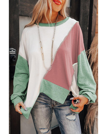 Azura Exchange Colorblock Stitching Irregular Hem Long Sleeve Top - M