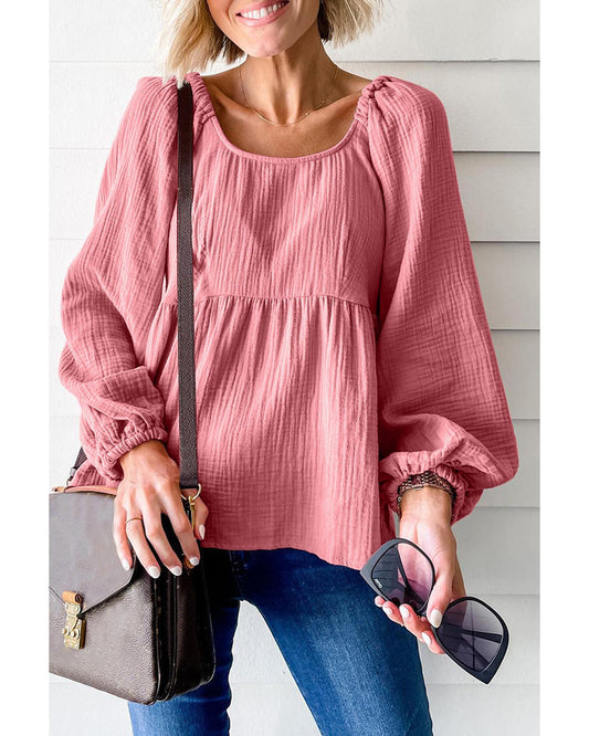 Azura Exchange Textured Bubble Sleeve Blouse - L