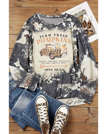 Azura Exchange Graphic Bleached Top with  Farm Fresh Pumpkins - M