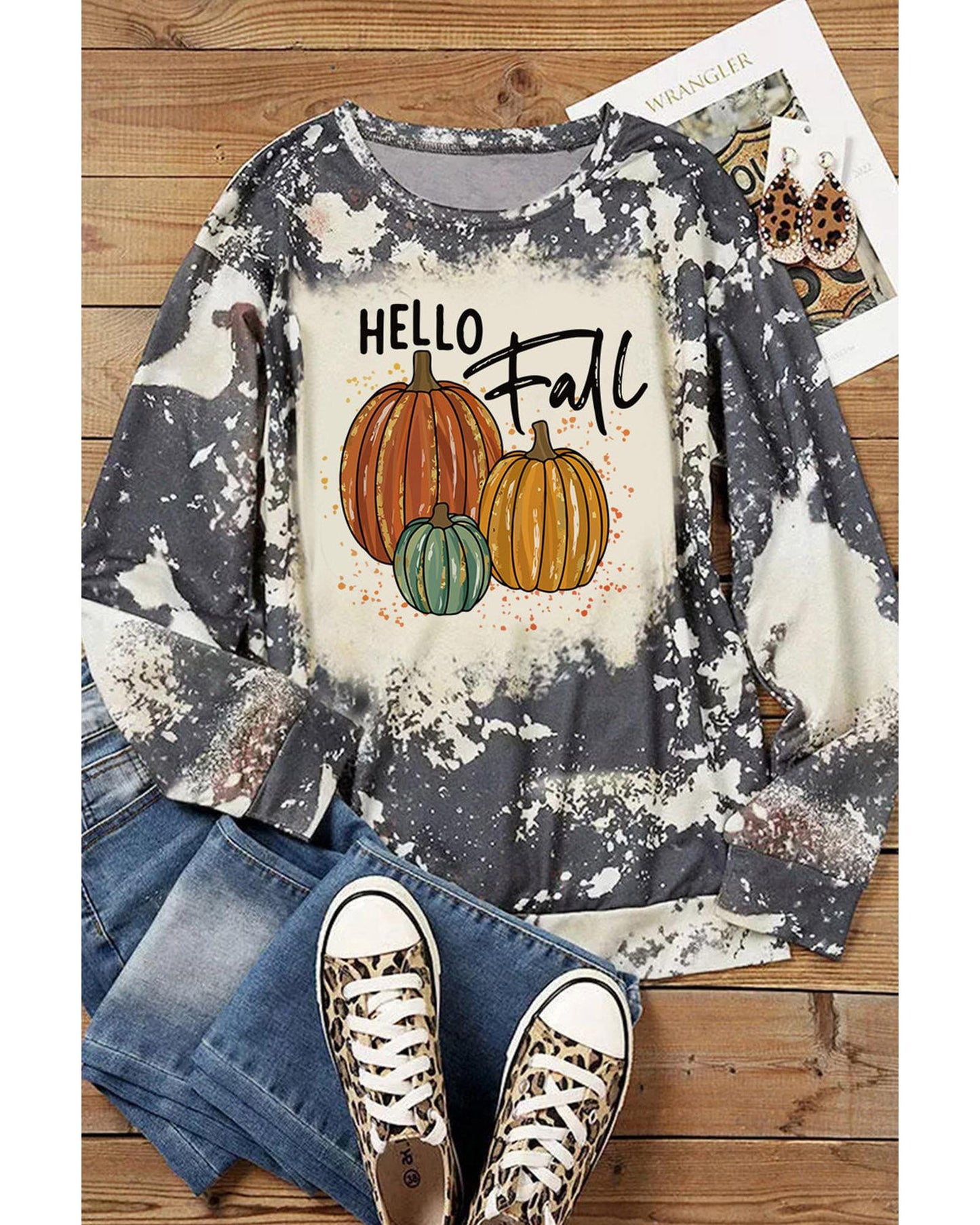 Azura Exchange Hello Fall Pumpkin Graphic Tie Dye Long Sleeve Top - M