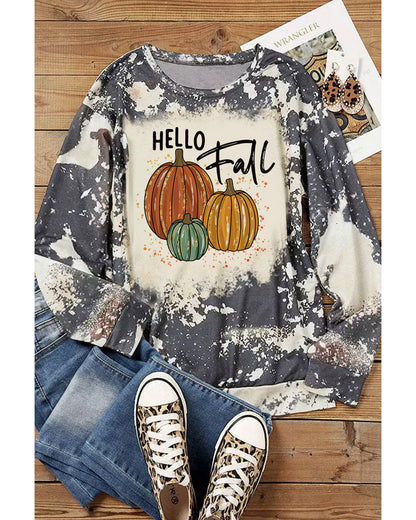 Azura Exchange Hello Fall Pumpkin Graphic Tie Dye Long Sleeve Top - S