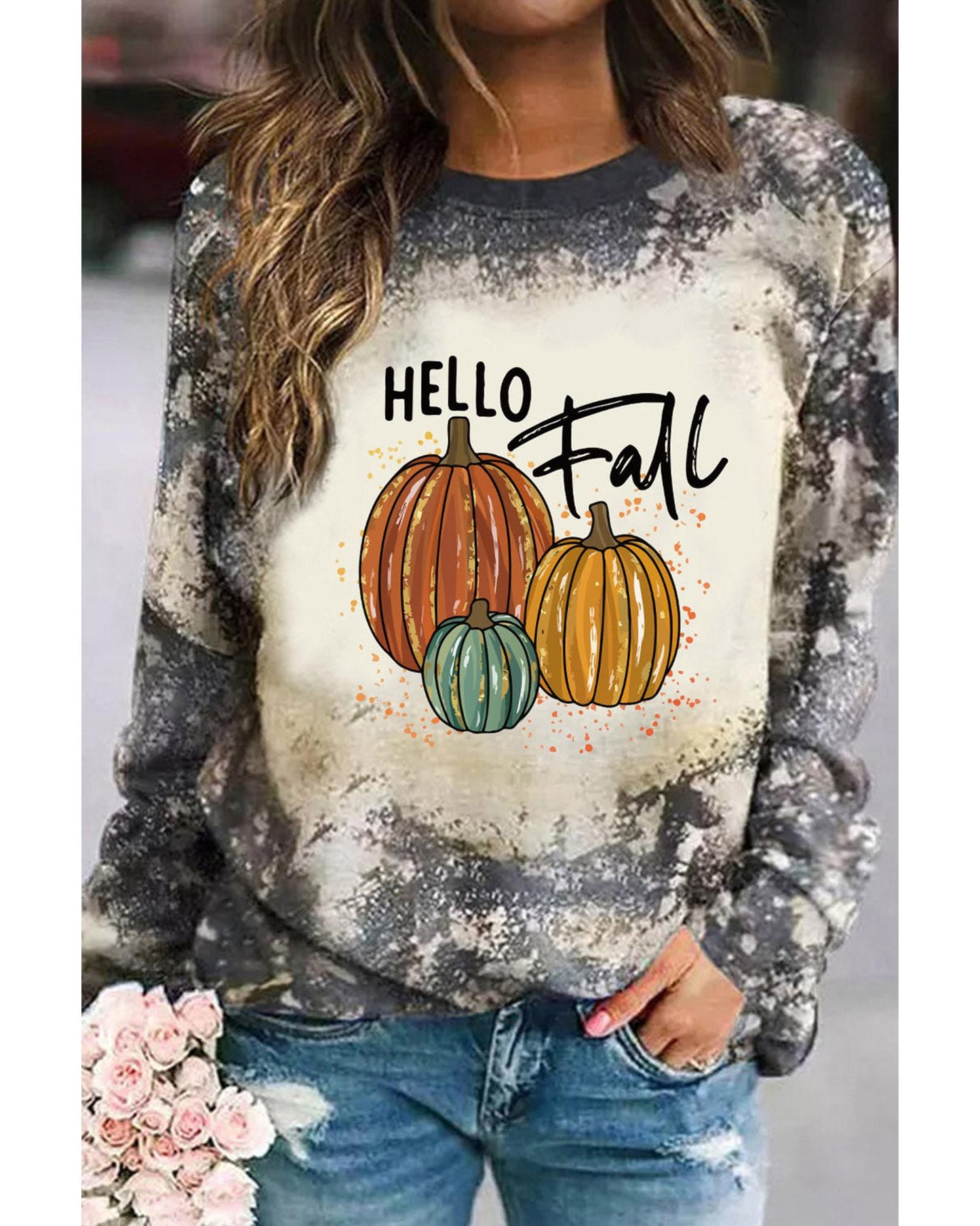 Azura Exchange Hello Fall Pumpkin Graphic Tie Dye Long Sleeve Top - XL