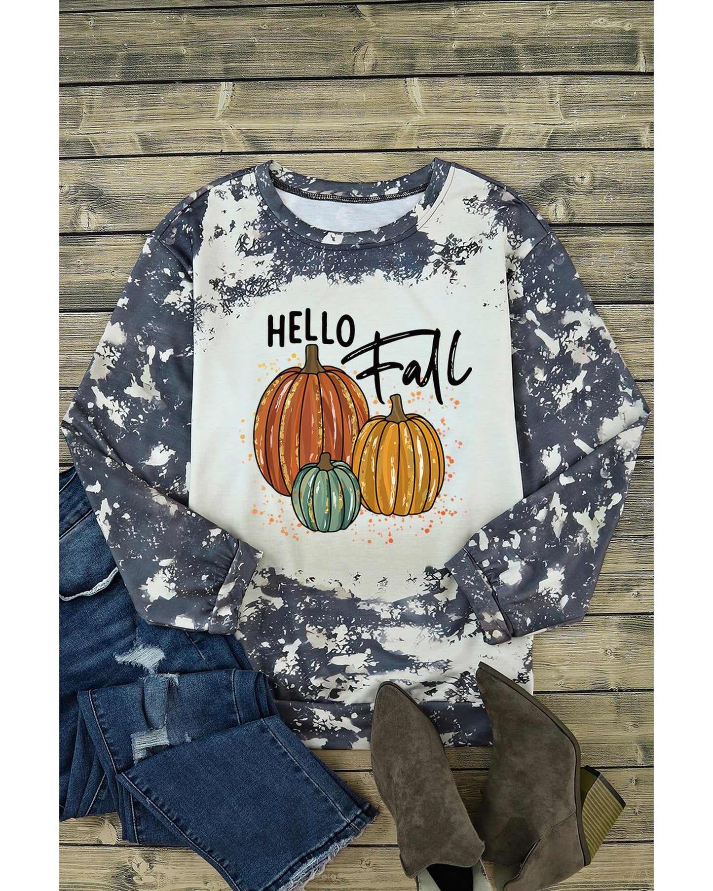 Azura Exchange Hello Fall Pumpkin Graphic Tie Dye Long Sleeve Top - XL