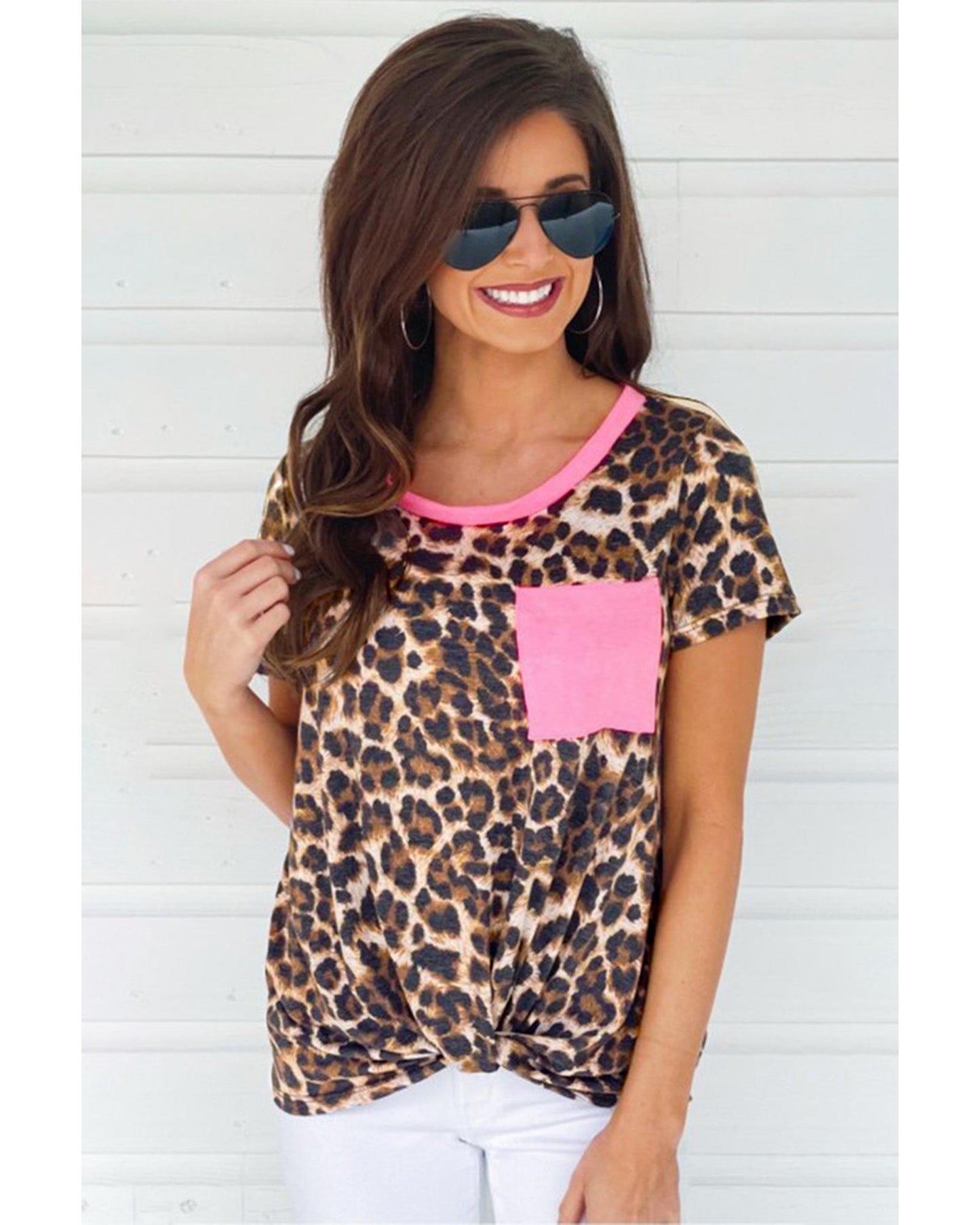 Azura Exchange Neon Pink Leopard Pocket T-shirt - M