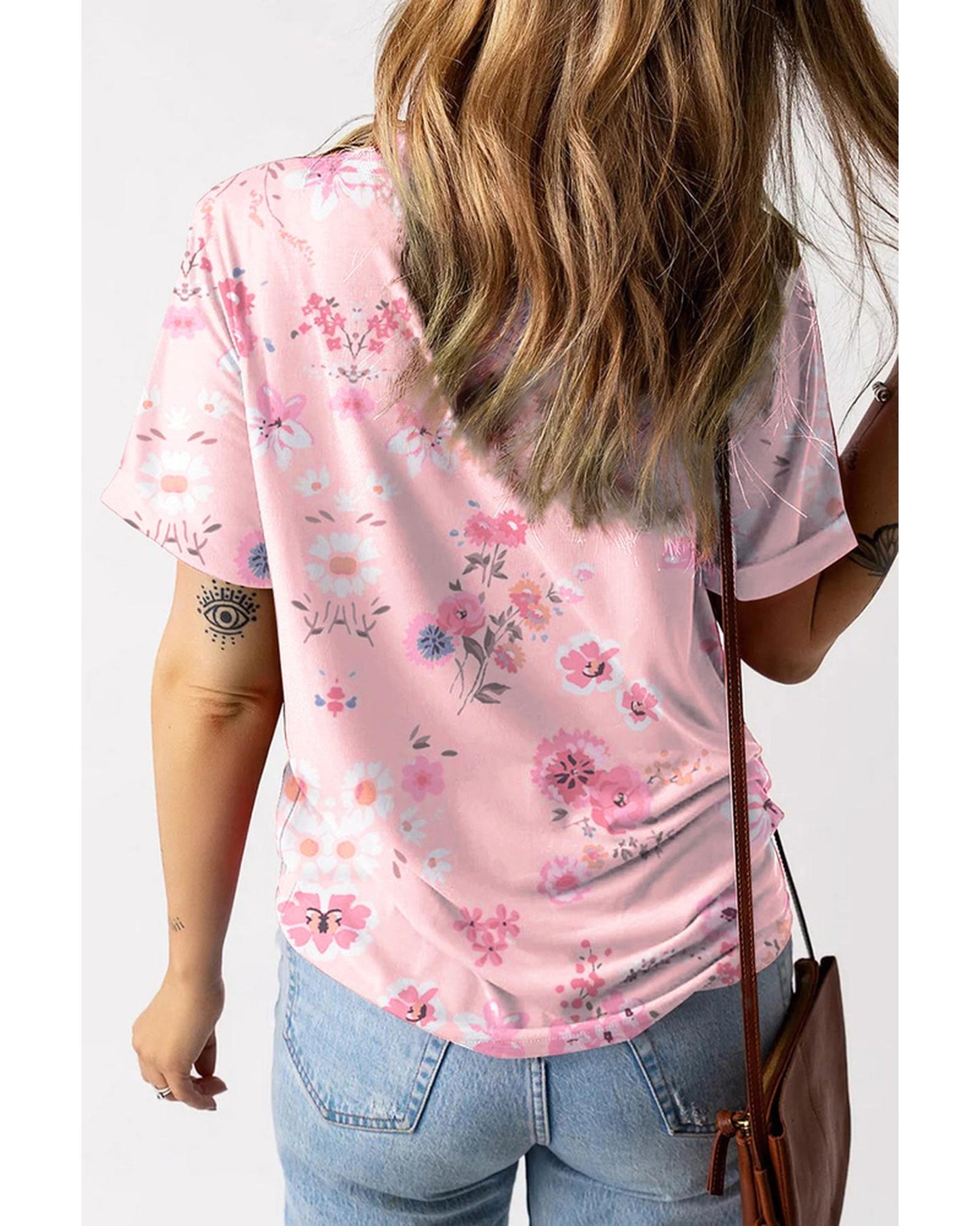 Azura Exchange Floral Print V Neck T-shirt - S