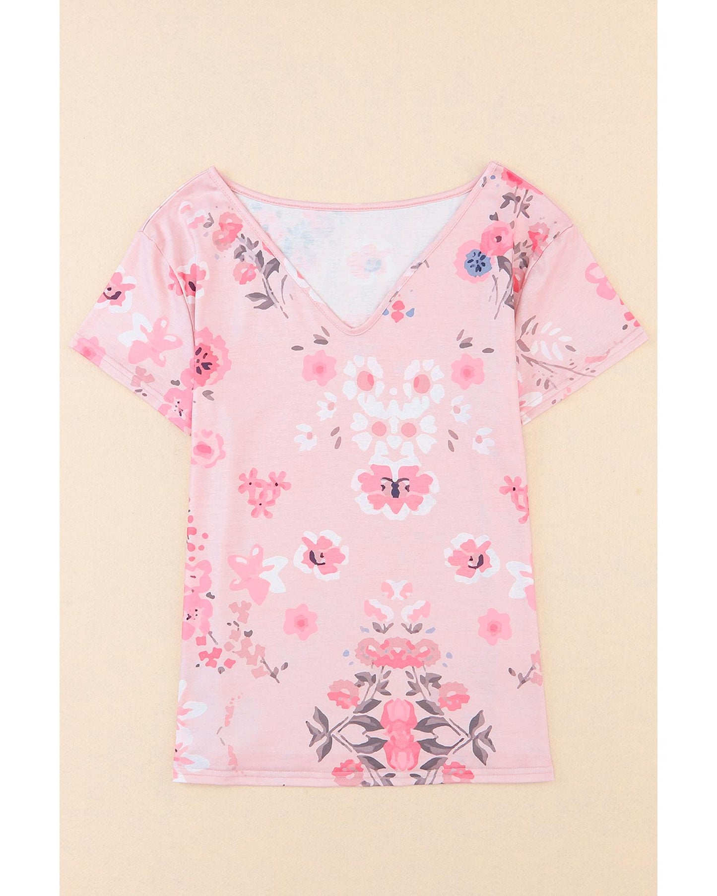 Azura Exchange Floral Print V Neck T-shirt - S