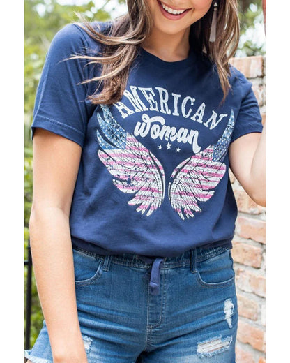 Azura Exchange American Woman Eagle Wing Flag Graphic Tee - 2XL