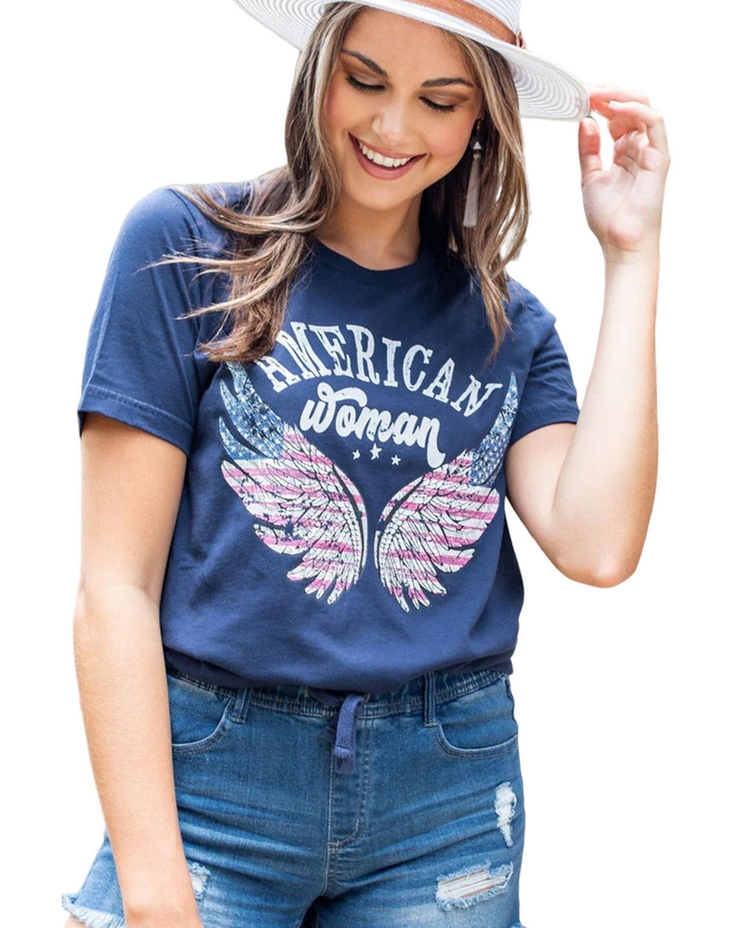 Azura Exchange American Woman Eagle Wing Flag Graphic Tee - 2XL