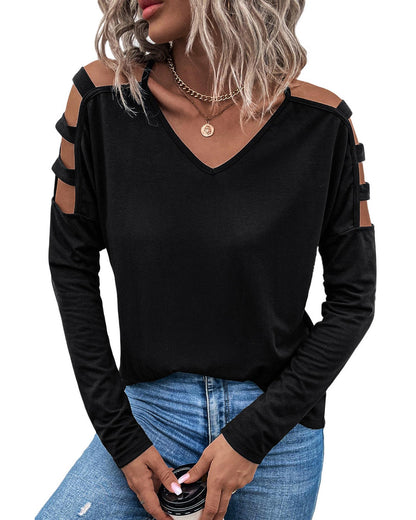 Azura Exchange Cold Shoulder Cut Out Long Sleeve Top - M