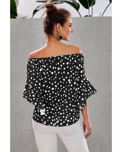 Azura Exchange Polka Dot Off Shoulder Bell Sleeve Top - M