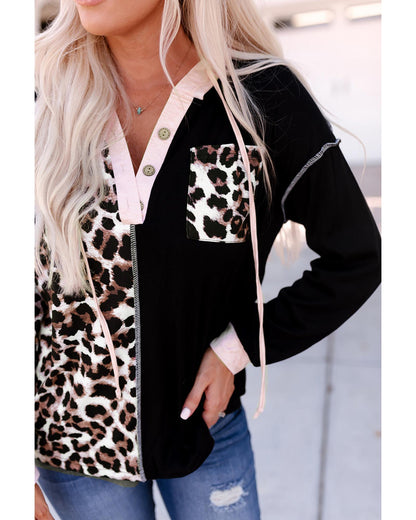 Azura Exchange Leopard Patchwork Hooded Sweatshirt - L