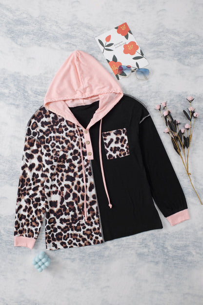 Azura Exchange Leopard Patchwork Hooded Sweatshirt - L