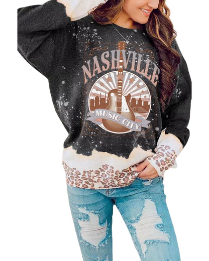 Azura Exchange Music City Guitar Leopard Color Block Sweatshirt - XL