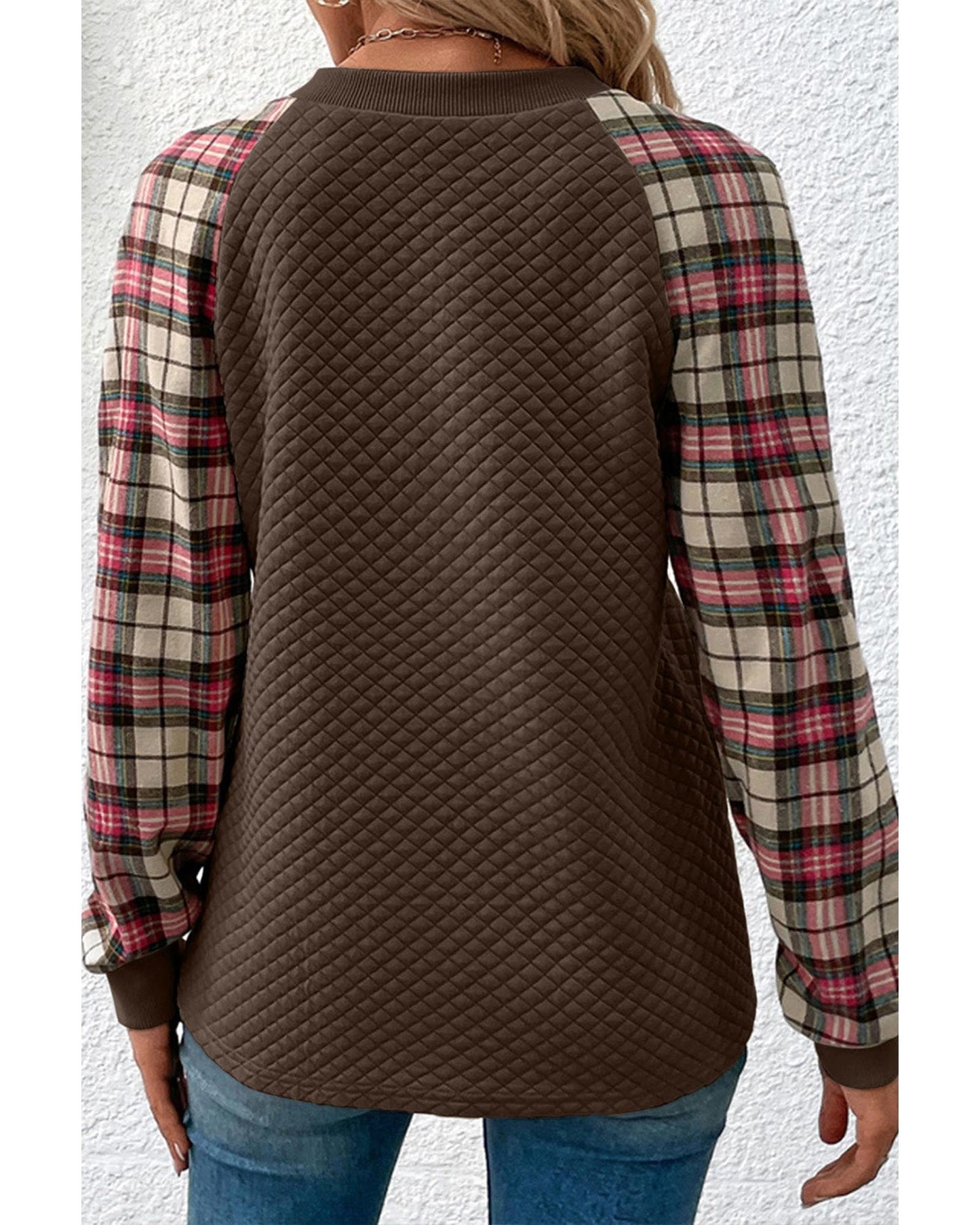 Azura Exchange Plaid Raglan Sleeve Sweatshirt - M