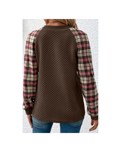 Azura Exchange Plaid Raglan Sleeve Sweatshirt - M