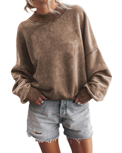 Azura Exchange Relaxed Brown Crew Neck Sweatshirt with Drop Shoulder Design - S