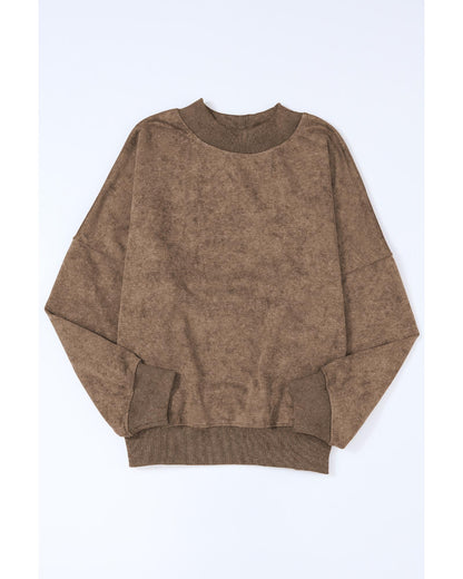 Azura Exchange Relaxed Brown Crew Neck Sweatshirt with Drop Shoulder Design - S