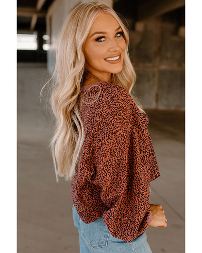 Azura Exchange Leopard Bubble Sleeve Pullover Sweatshirt - L