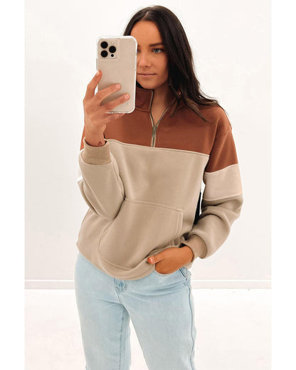 Azura Exchange Color Block Zip Mock Neck Pocketed Sweatshirt - S